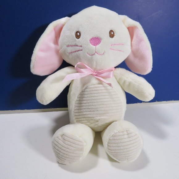 White & Pink Bunny Plush Rabbit with Corduroy, Crinkle Noises Baby - Picture 1 of 10